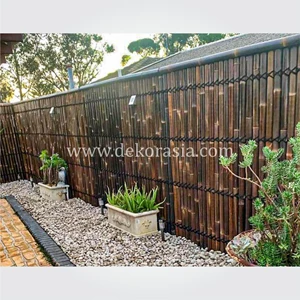 black half bamboo fence with 6 back slats and black coco rope (3t - 3b)-4