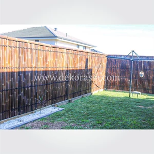 black half bamboo fence with 6 back slats and black coco rope (3t - 3b)-6