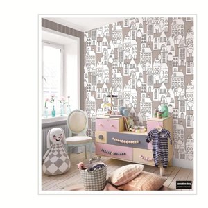 wallpaper dinding anak motif rumah-rumahan/the small house-3
