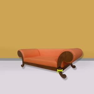 sofa ruang tamu desain klasik modern warna orange kerajinan kayu