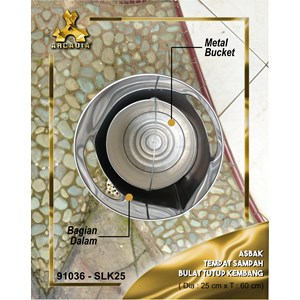 asbak tempat sampah bulat stainless tutup kembang-kembanng, 91036-3