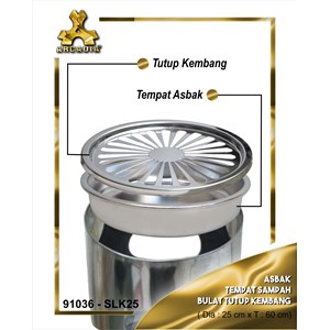 asbak tempat sampah bulat stainless tutup kembang-kembanng, 91036-1
