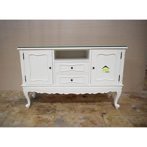 tv cabinet warna putih desain klasik modern termewah kerajinan kayu-1