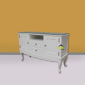 tv cabinet warna putih desain klasik modern termewah kerajinan kayu