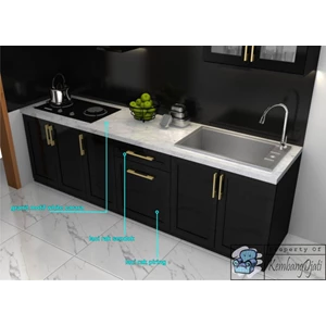 kitchen set warna hitam glossy meja granit asli corak carara white-3