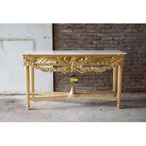 meja kongsul top marble warna gold mewah elegant kerajinan kayu-1