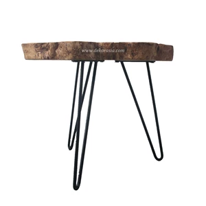 small table with three legs, natural wood coffee table, meja tamu