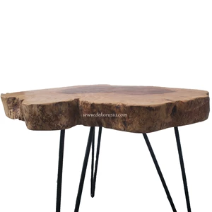 small table with three legs, natural wood coffee table, meja tamu-2