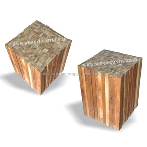 recycled teak stool wooden bar stools - garden stools-6