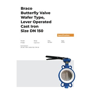 butterfly valve wafer type lever opt ptfe dn150 braco
