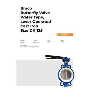 butterfly valve wafer type lever opt ptfe dn125 braco