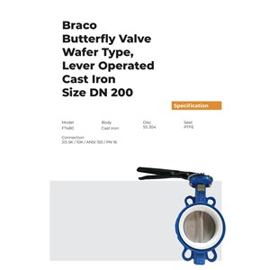 butterfly valve wafer type lever opt ptfe dn200 braco