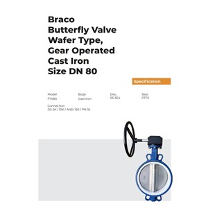 butterfly valve wafer type gear opt ptfe dn80 braco