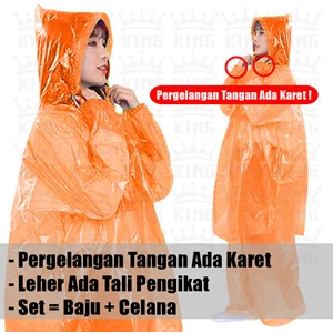 jas hujan plastik setelan baju + celana - premium color silver+orange-3