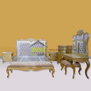 kamar set klasik mewah elegant warna gold kerajinan kayu