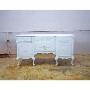 meja kerja klasik ukiran cantik warna putih kerajinan kayu-2