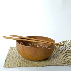mangkuk bundar kayu jati, mangkuk saji - peralatan makan