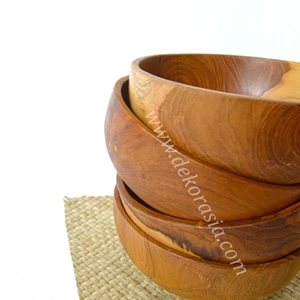 mangkuk bundar kayu jati, mangkuk saji - peralatan makan-1