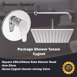 paket american standard shower head square 25cm kran cygnet +arm 20cm-1