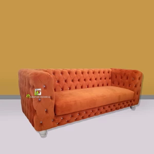 sofa ruang tamu minimalis terlaris warna orange cantik kerajinan kayu
