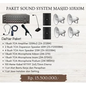 sound system paket masjid ukuran 10 x 10 m
