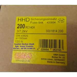 fuse siba 200a 200 a 3/7.2kv 192mm 3001814.200 hhd 200rc140a - genuine-1