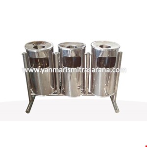 tempat sampah stainless 3 in 1 bulat