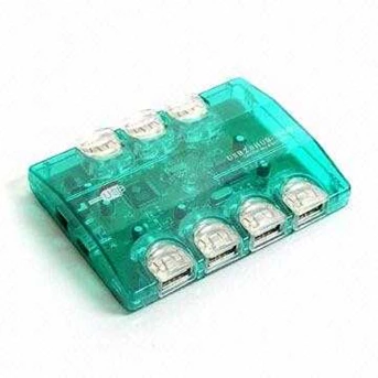 USB HUB 2.0 7 PORT Transparant 7 Colour + Adapter