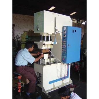 Hydraulic C-type press machine ( Made by order for custom capacity and size ~ for sheet metal work, bending, forming, drawing. coining, straightening, punching, etc) .@ picture is hydraulic press C type for forming and heating sheet plastic work.