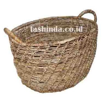 Abaca oval basket with handle