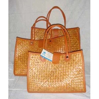 Tas Pandan Brown Kulit SET 3