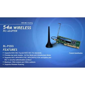Bluelink BL-P20G : Wireless PCI Adapter 54 Mbps, Ralink Chipset, Detachable 1.5m 3 dB Antenna