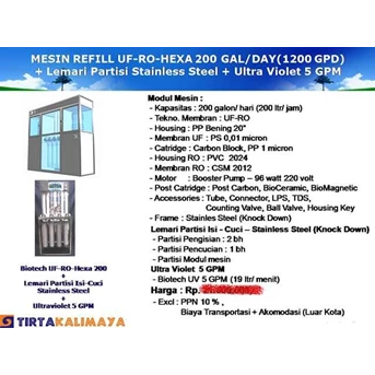 Depot Air Minum Isi Ulang RO-HEXA 200 Galon/ Hari + Lemari Partisi Isi Ulang Stainless Steel + Ultra Violet ( Komplit)