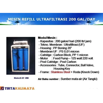 Mesin Air Minum Isi Ulang Ultrafiltrasi ( UF) 200 Galon/ Hari
