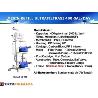 Mesin Air Minum Isi Ulang Ultrafiltrasi ( UF) 400 Galon/ Hari