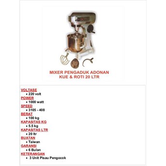 Mixer Pengaduk Adonan Roti Kap 20 Liter