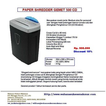 MESIN PENGHANCUR KERTAS ; paper Shredder GEMET 500 CD