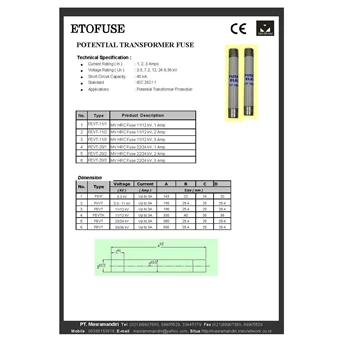 ETOFUSE Type FEVT Potential Transformer Fuse 12 & 20 kV