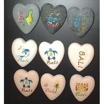 Bali Engraved River Stone Magnet - Heart shape