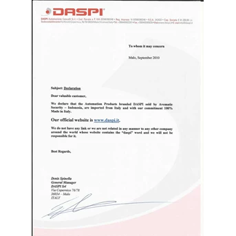Letter from Daspi