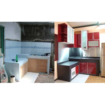 Renovasi Dapur | Kitchen Set Malang | HPL GLossy Maroon
