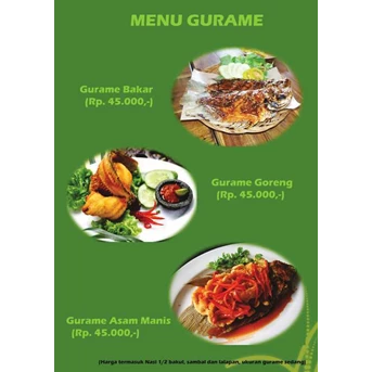 menu utama gurame bakar dan asam manis rumah makan padi padi jogja