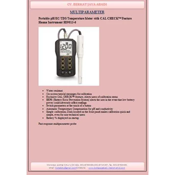 portable ph/ ec/ tds/ temperature meter with cal check™ feature hanna instrument hi9813-6