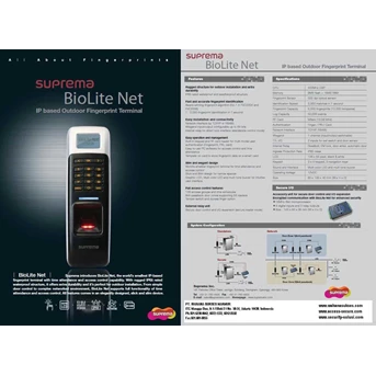Suprema BIOLITE NET, IP Base Fingerprint