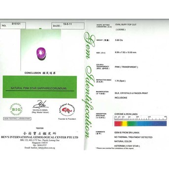 Batu Mulia Pinkish Safir Star No Heat ( SPS 126)