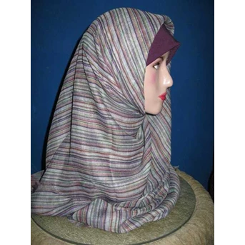 Kerudung Siang Malam Garis Ungu