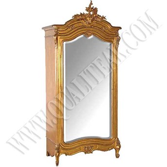 Reproduction Antique French Gold Mirrored Armoire