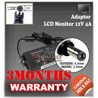 ADAPTOR/ ADAPTER/ LCD MONITOR 12V 4A ( 48 WATT) ORIGINAL/ ASLI/ GENUINE/ COMPATIBLE/ KW1 ( BULAT BESI)