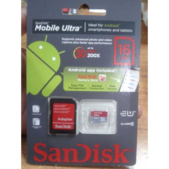 Memory Micro SD 16 gb class 10 Sandisk Ultra + Adapter