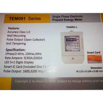 kWh Meter Prabayar 1Phase Thera TERA TEM091 / TEM091N Smart Crads